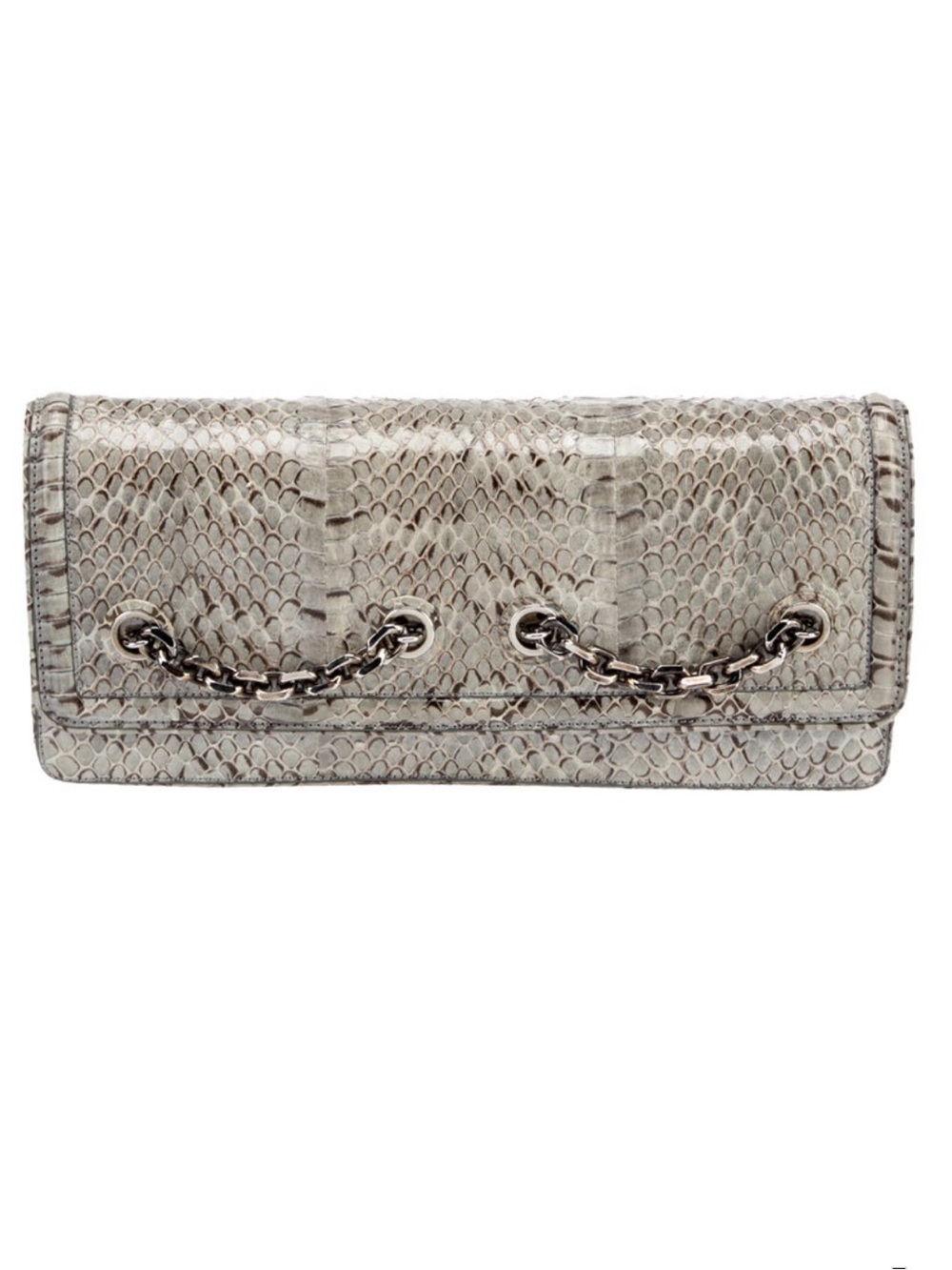 Judith Leiber python Grey clutch Decorated silver tone chain in the front - Picture 3 of 16